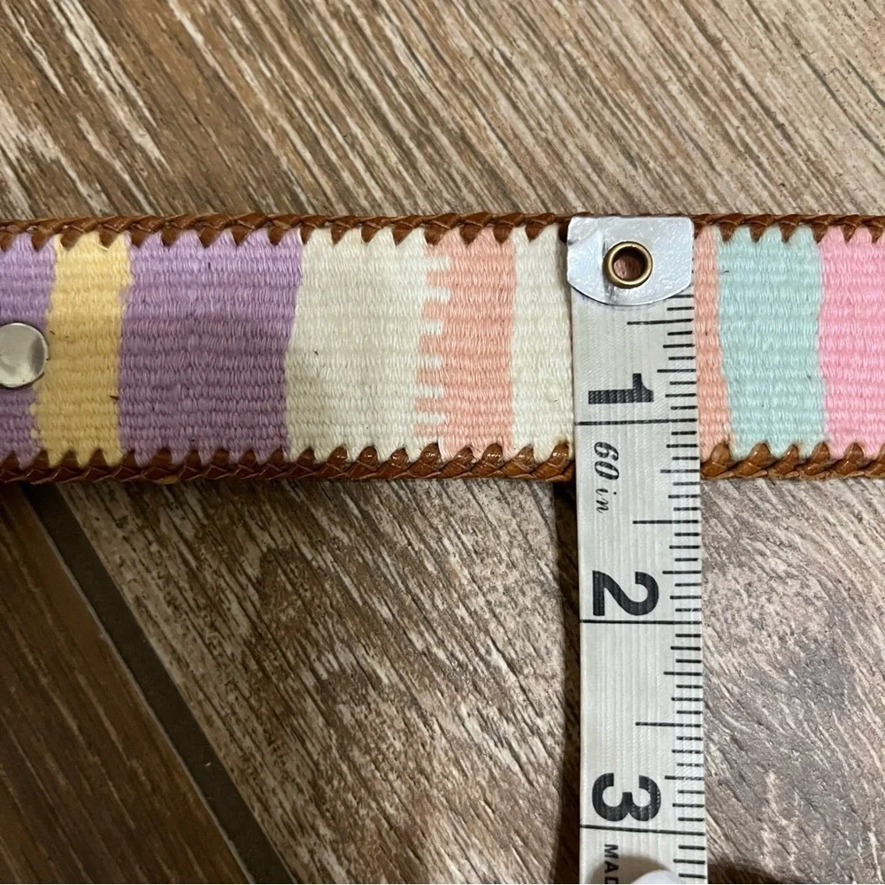 Vintage Pastel Woven Tapestry Leather Belt Guatemala
